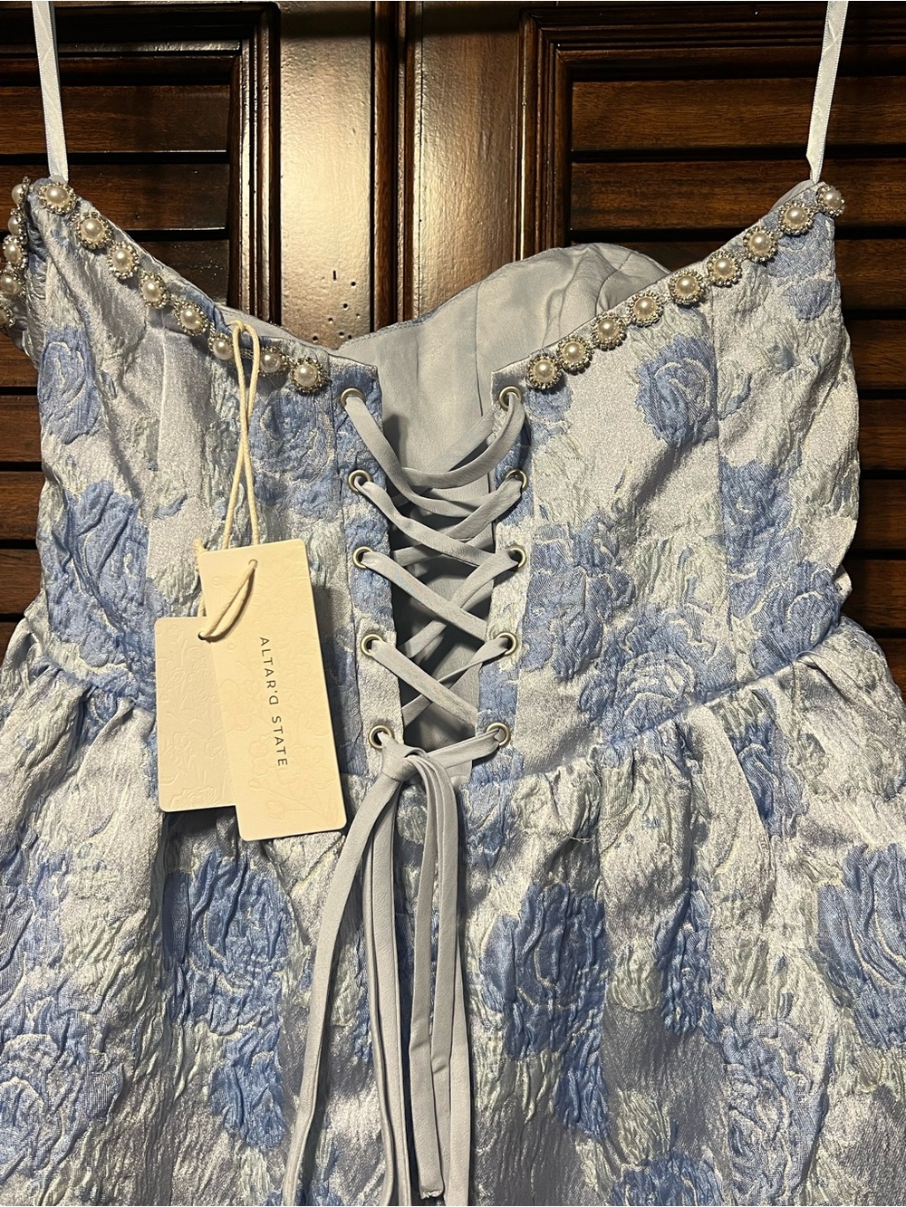 NWT Beautiful Altar'd State Skye Blue Jacquard Floral Maxi Dress Size Medium - Picture 6 of 15